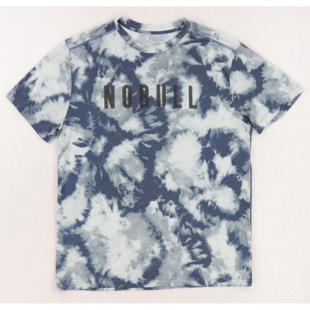 NOBULL T-Shirt Mens XL Blue Gray Tie Dye Short Sleeve Crewneck Athletic Stretch